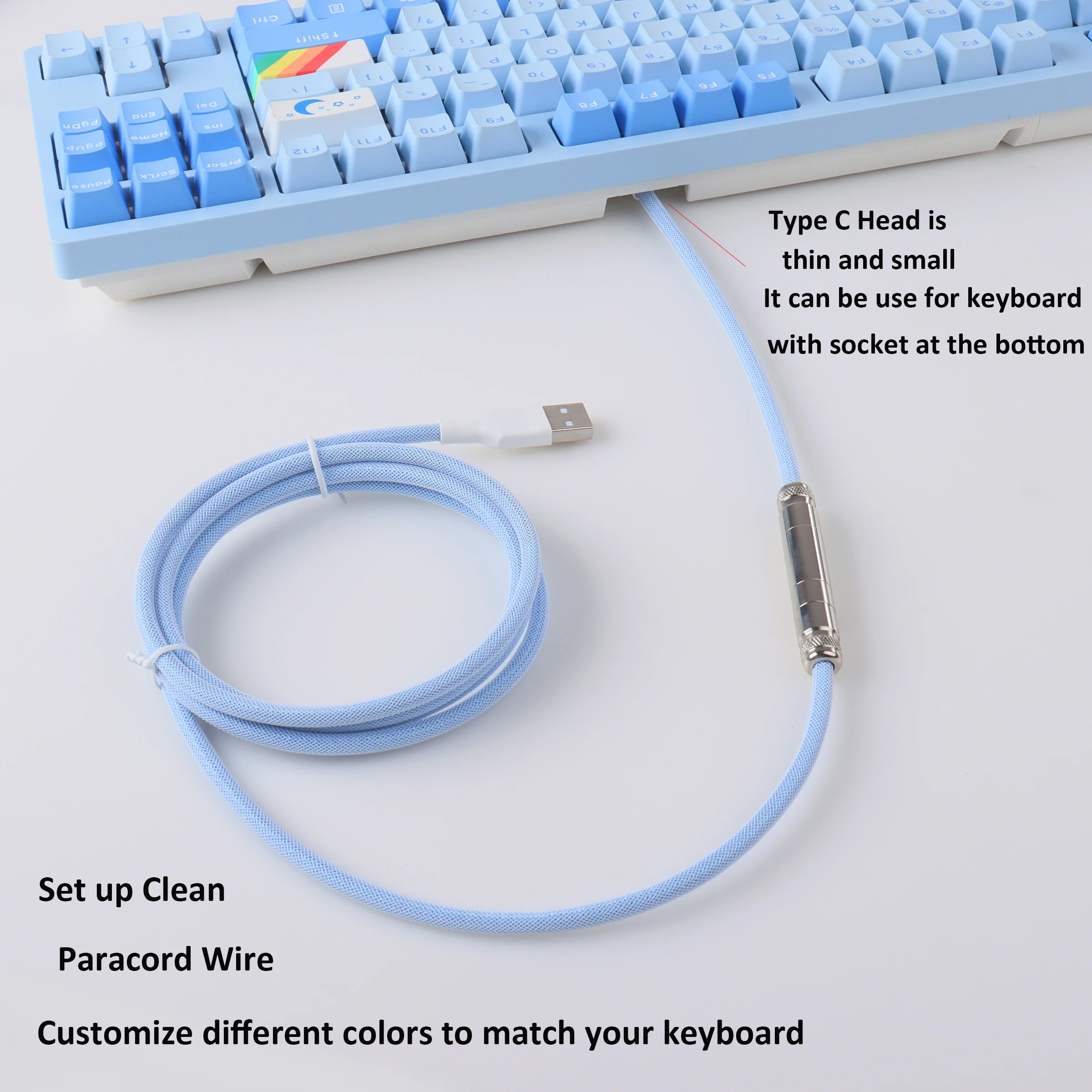 LANO Short and Smart Aviator Connector Mini XLR Coiled Keyboard Cable Type C Thick White Black Gold for Mechanical Keyboard