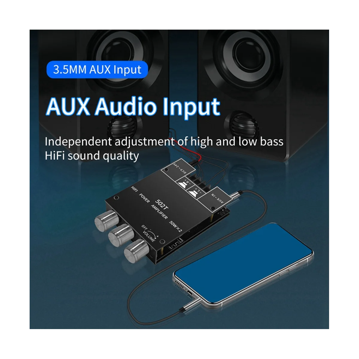 ZK-502T Audio Bluetooth 5.0 Audio Receiver Amplifier Board 50Wx2 Wireless Power Digital AUX Amp Module Bass&Treble