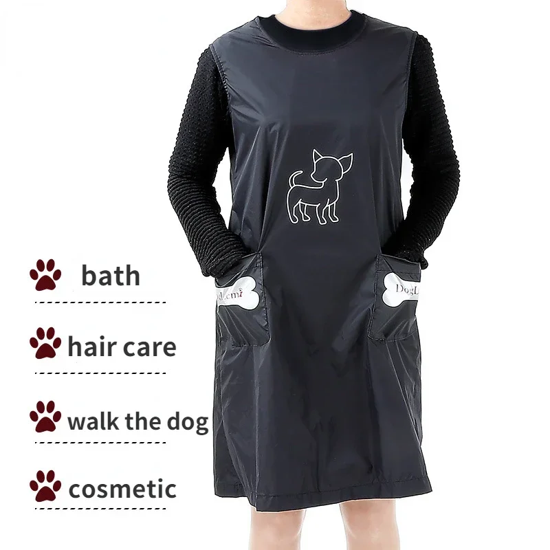 Pet Grooming Overalls Waterproof Nylon Grooming Apron with Pockets Anti Stick Wool Dog Cat Cleaning Supplies