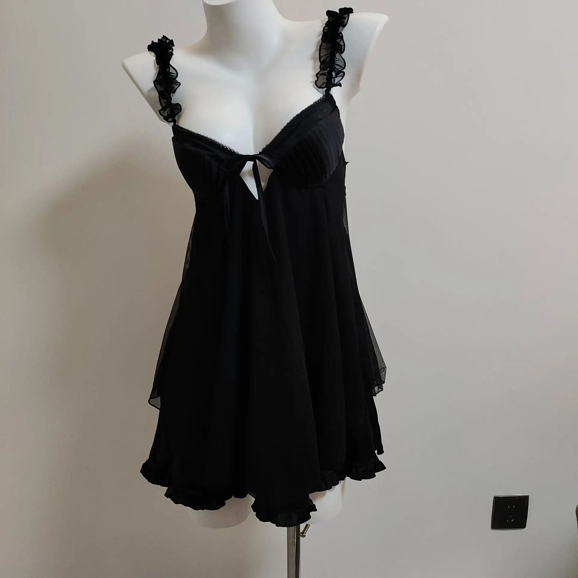 

Sexy Pajamas Women's Nightgowns 2025 New Ruffles Lace with Chest Pad Cushion Suspender Pajama Dress Night Sleepwear Lingerie