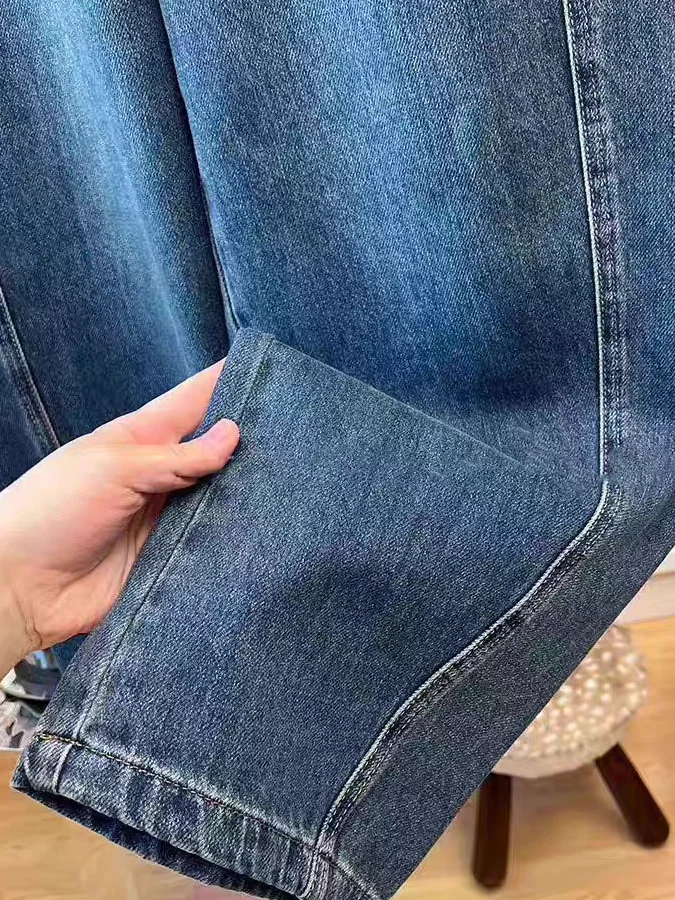 Afslankende jeans met wijde pijpen Dames casual katoenen broek Vintage Scythe Design Loose Fit Lente Zomer Merk Tag Verwijderd