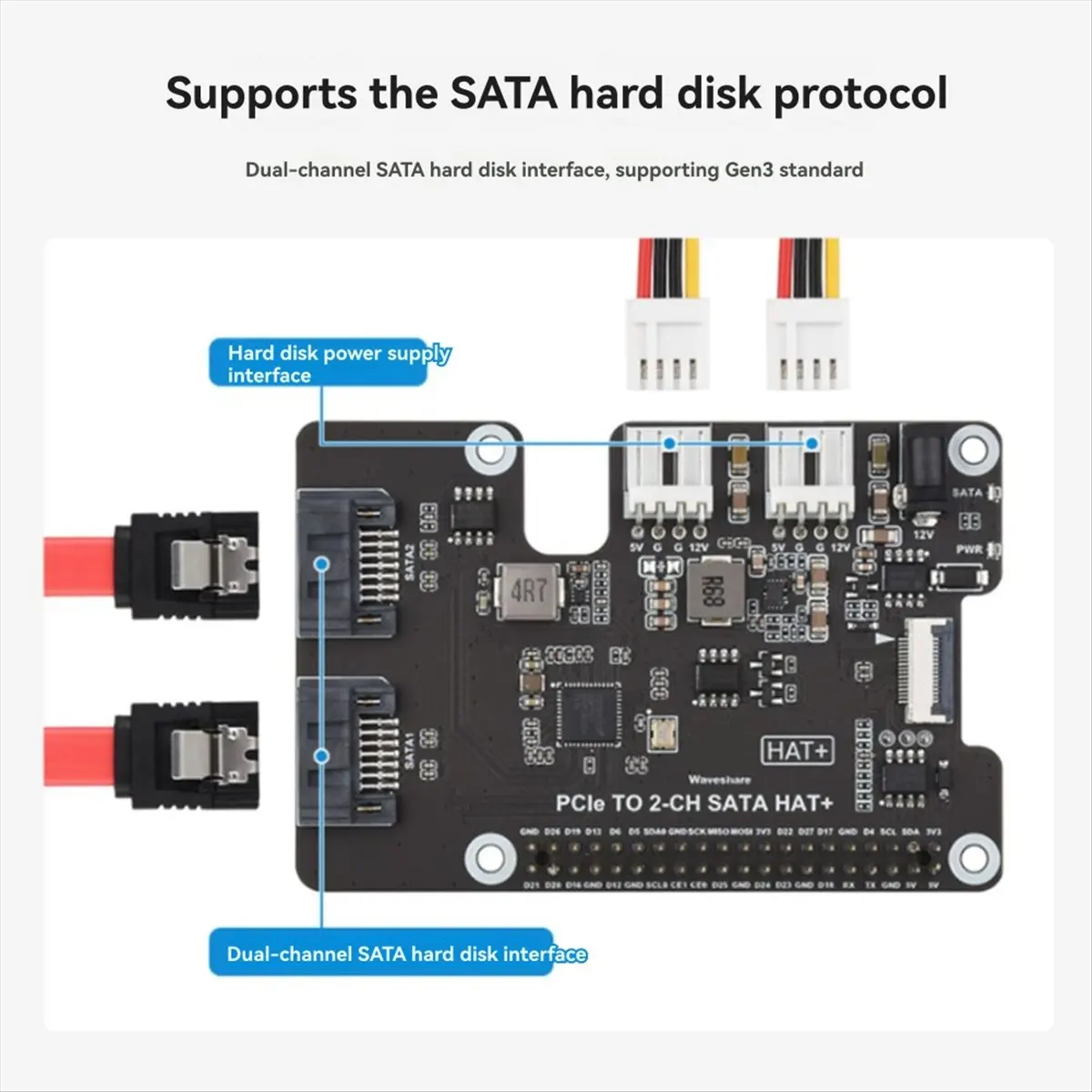 DT77 For Raspberry Pi 5 PCIe to SATA Expansion Board PCIe to 2-Channel SATA HAT with EEPROM for DIY Projects and Servers