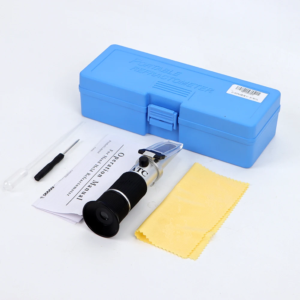 Handheld Sugar Refractometer 0-50% Brix Sugar Densimeter Concentration Tester For Fruits Juice Soup Refractometer With ATC