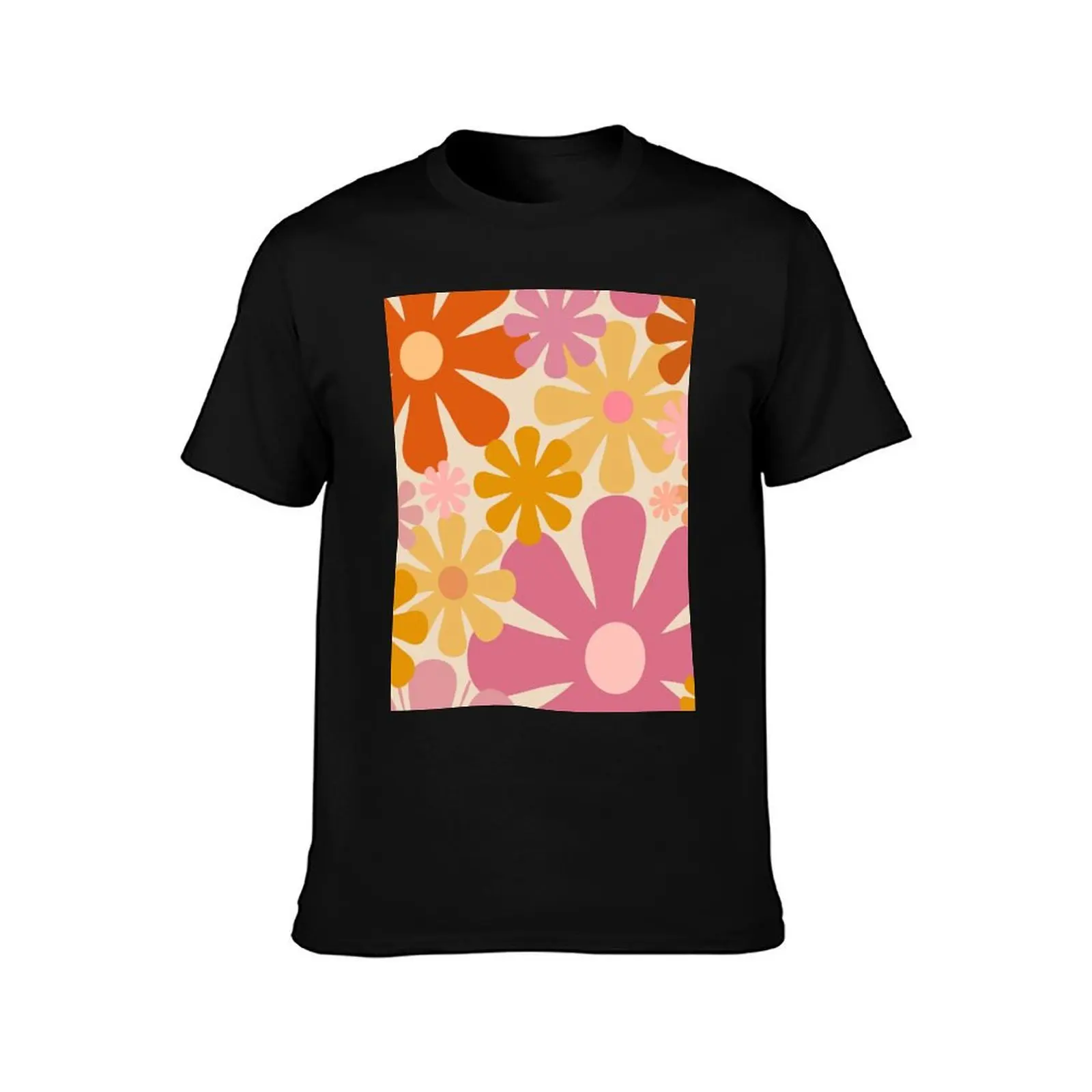 Retro 60s 70s Flowers - Vintage Style Floral Pattern in Thulian Pink, Orange, Mustard, and Cream T-Shirt sublime Men's t-shirts