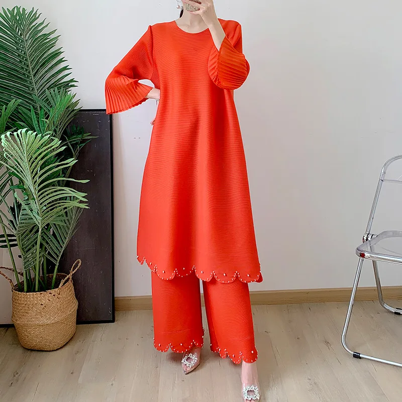 Autumn 2024 New Loose Long Coat Plus Size Wide-leg Pants Suit Feminine Fashion Two Piece Sets Womens Outifits