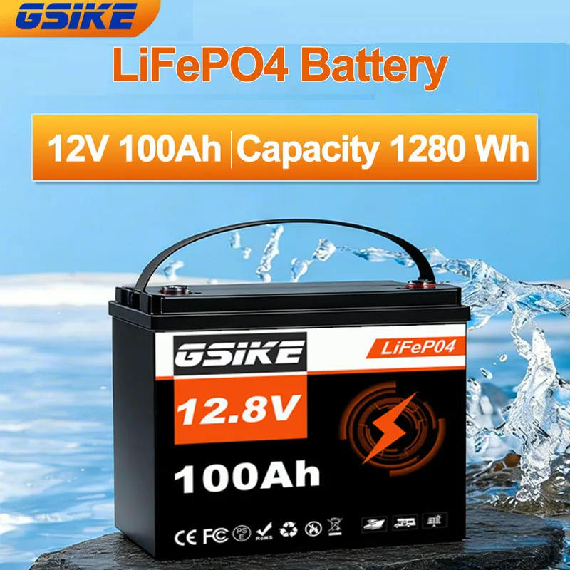3 batteries GSIKE 12,8V 100AH 300AH Lifepo4, packs de batteries solaires au lithium rechargeables, cellules de qualité A avec BMS, pour systèmes d'énergie solaire, camping-cars, bateaux, voyages tout-terrain et pêche, stock UE, sans taxes.