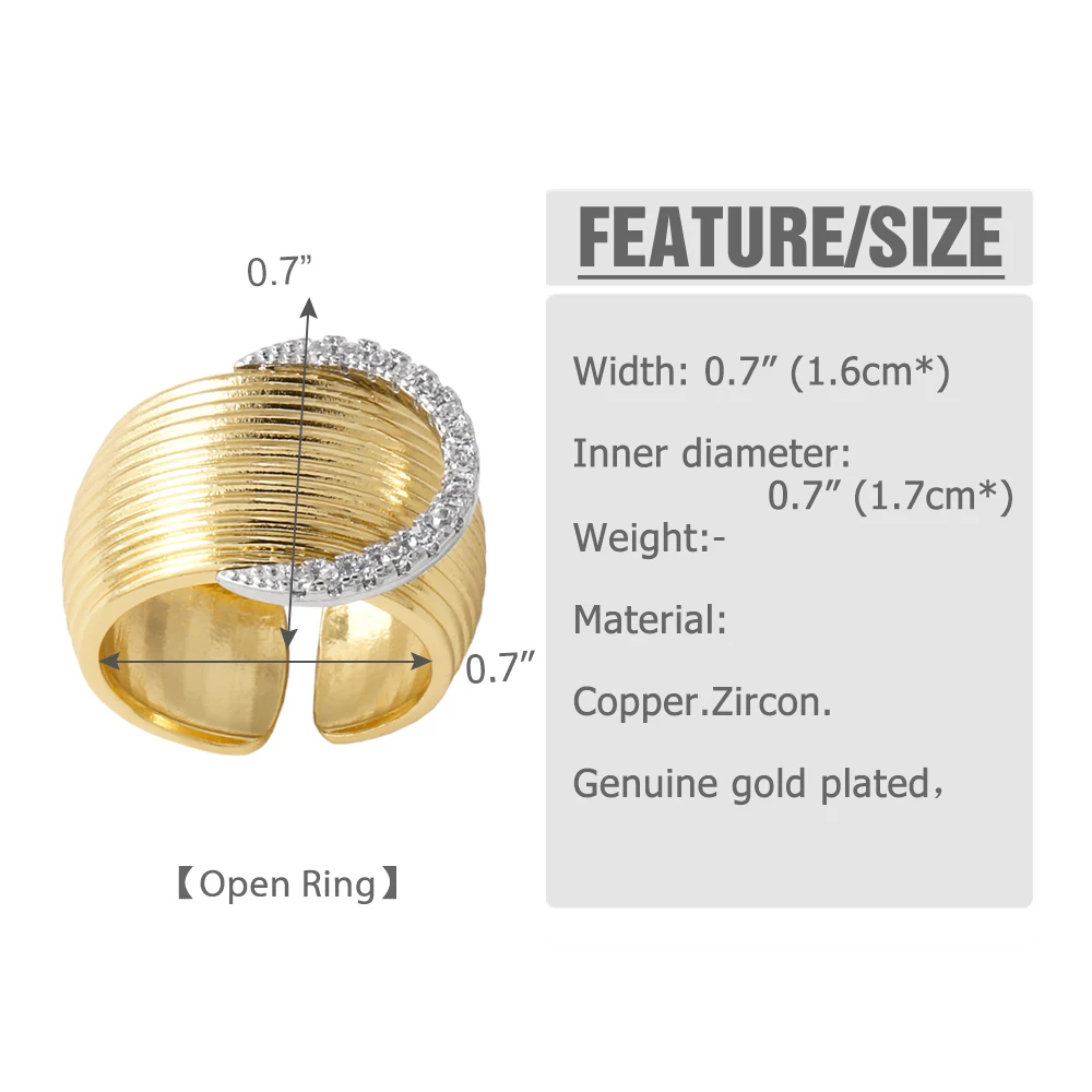 OCESRIO Trendy White Crystal Waist Band Statement Rings for Women Copper Gold Plated Adjustable Ring Women Jewelry righ20