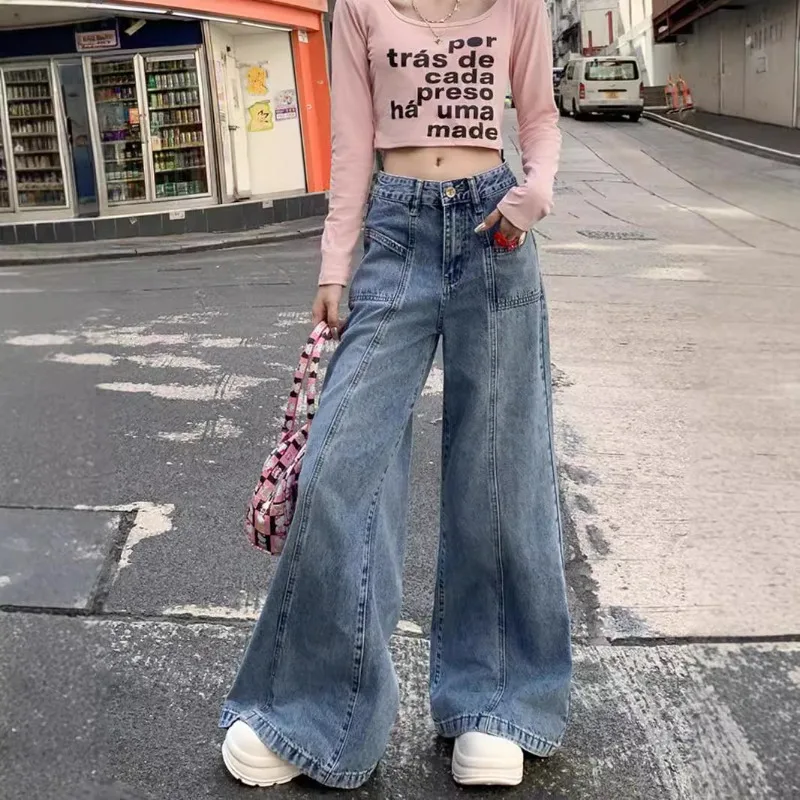 

jeans for woman 2026 Spring Autumn New American High Waist Split Flare Jeans Women Loose Slim Bell Bottom Stretch Denim Trousers