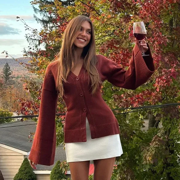 

French Style Brown Cable Knit Cardigan Sweater Coat Elegant Retro Outerwear Autumn Wear Cozy Fall Knit Cardigan