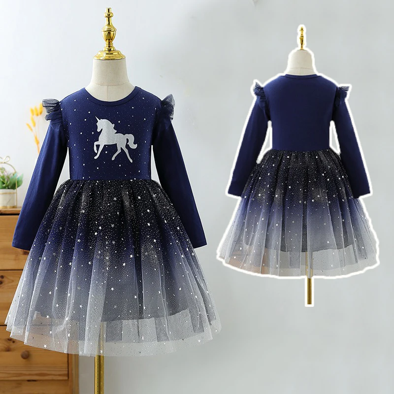 

2025 New Tutu Unicorn Princess Dress Baby Girls Dress Spring Kids Clothes Party Long-sleeved for Children Fashion 3-10T