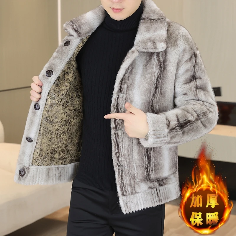 Men Autumn Winter New Thick Warm imitation Mink Fur Jackets Male Short Stand Collar Coats Men Mink Fur Overcoats