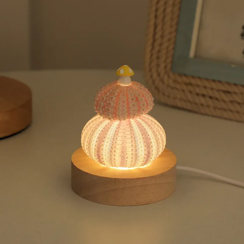 LED Sea Urchin Night Light Mushroom Shell Diy Bedroom Desktop Ornament for Children's Day Gift