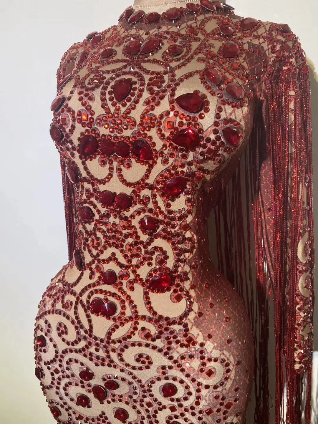 Abito lungo sexy con nappe di strass di cristallo brillante multicolore per le donne, abiti da banchetto serale, feste, festival, palcoscenici