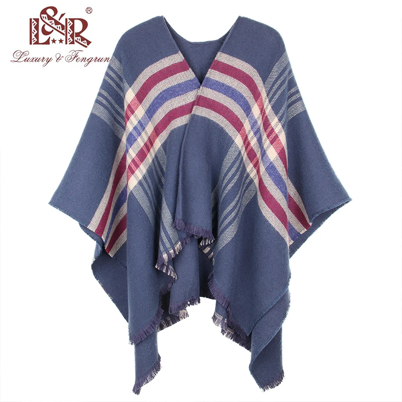 

2020 New Fashion Winter Warm Striped Ponchos And Capes For Women Oversized Shawls Wraps Cashmere Pashmina Female Bufanda Mujer