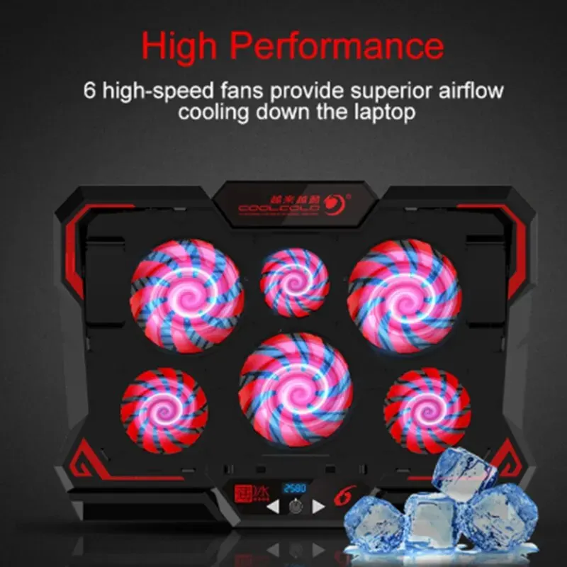 Laptop Stand with Led Screen with Six Fans and Two USB Ports 17 Inch Gaming Laptop 2600RPM Controlled Speed Computer Cooler