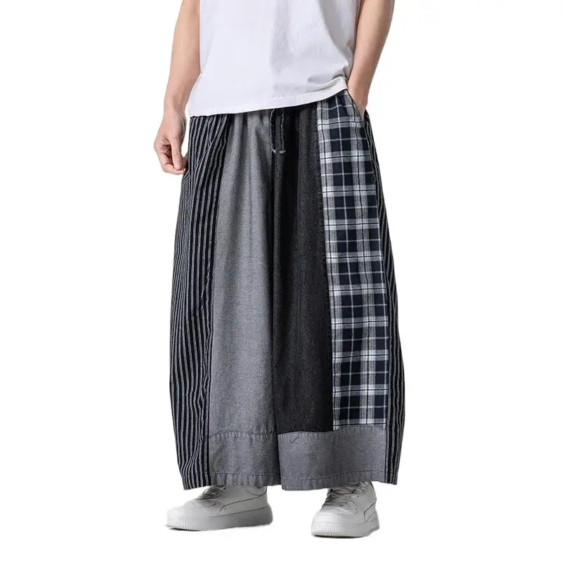 

New Men's Plus Size Loose Fit Patchwork Skirt Pants Washed Vintage Denim Jeans