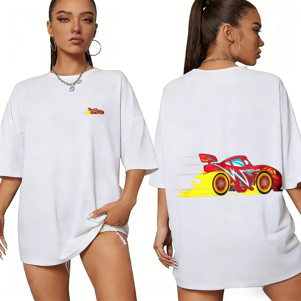 

Летняя футболка Disney Motorsports McQueen Mini Racing Image из 100% хлопка с принтом, мужская повседневная дышащая быстросохнущая футболка