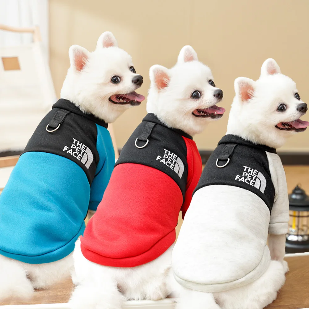 Dog Sweatshirt with D‑ring Pull Ring Fashion Patchwork Pet Clothes Warm Puppy Pullover Outfit for Small Medium Dogs Chihuahua