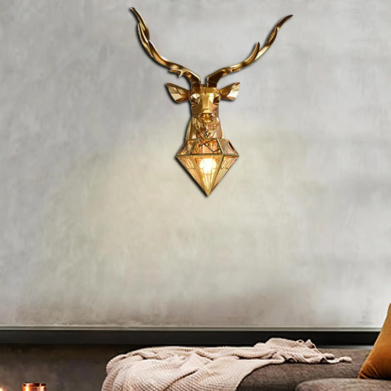 Wall Lamp Stainless Steel Shade Wall Sculpture Fixture Golden Antler