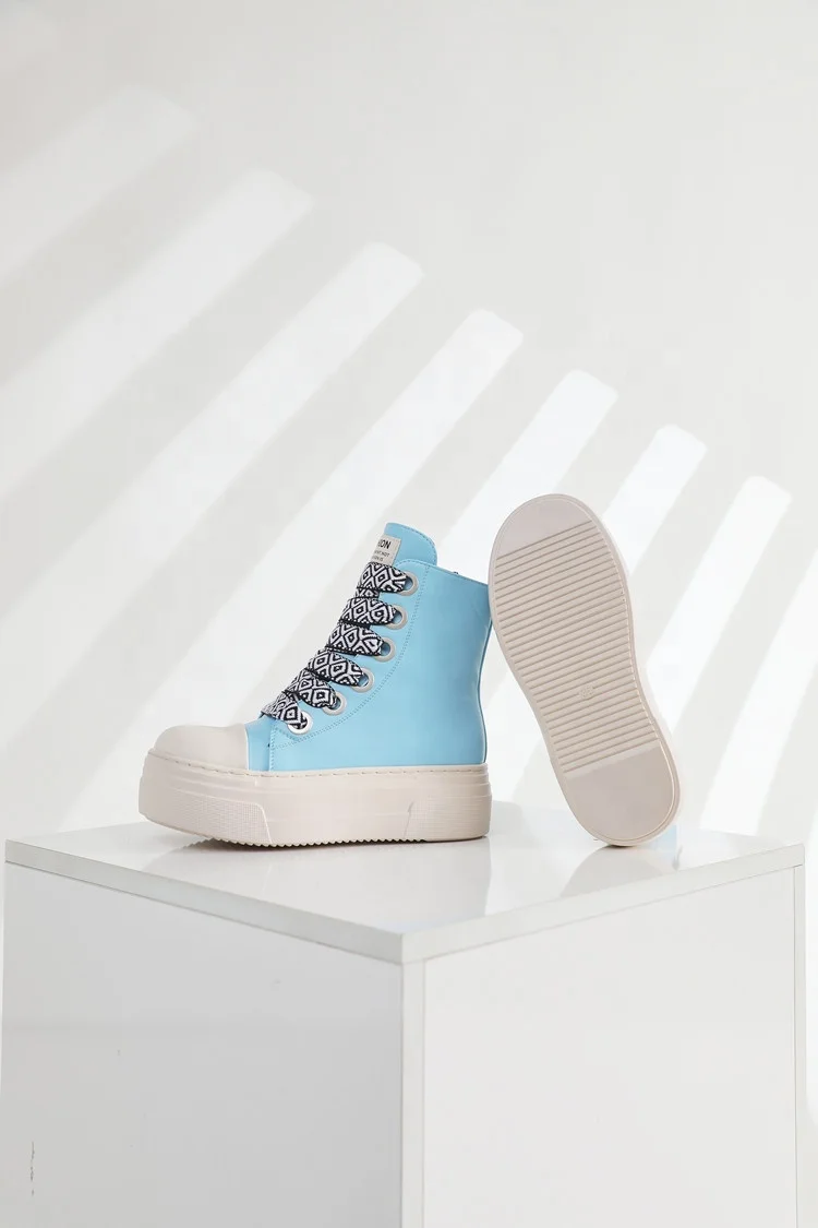 Sapatos casuais de couro PU para mulheres, Lace Up, Top alto, Sapatilhas de luxo, Zipper Sneakers, Moda