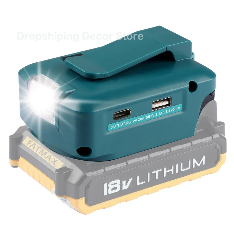 Usb Duplo Adaptador Led para Preto & Decker Stanley 14.4v 18v Li-ion Bateria Conversor com Modos Led Luz de Trabalho Lâmpada de Emergência