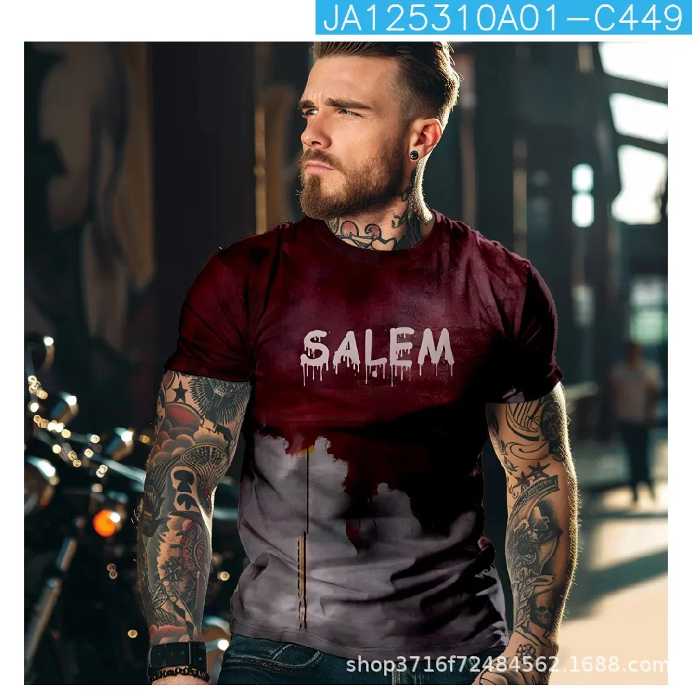 2024 جديد أنا غرامة بقع الدم هالوين الشارع موضة ثلاثية الأبعاد الرجال الجولة الرقبة تي شيرتات قصيرة الاكمام الصيف عادية جودة عالية