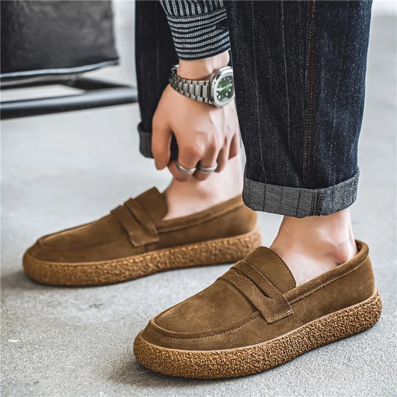 Fashion Vintage Men Casual Shoes Classic Flats Slip-On Men\'s Loafers Shoes Comfortable Suede Moccasins Male Lazy Driving Shoes