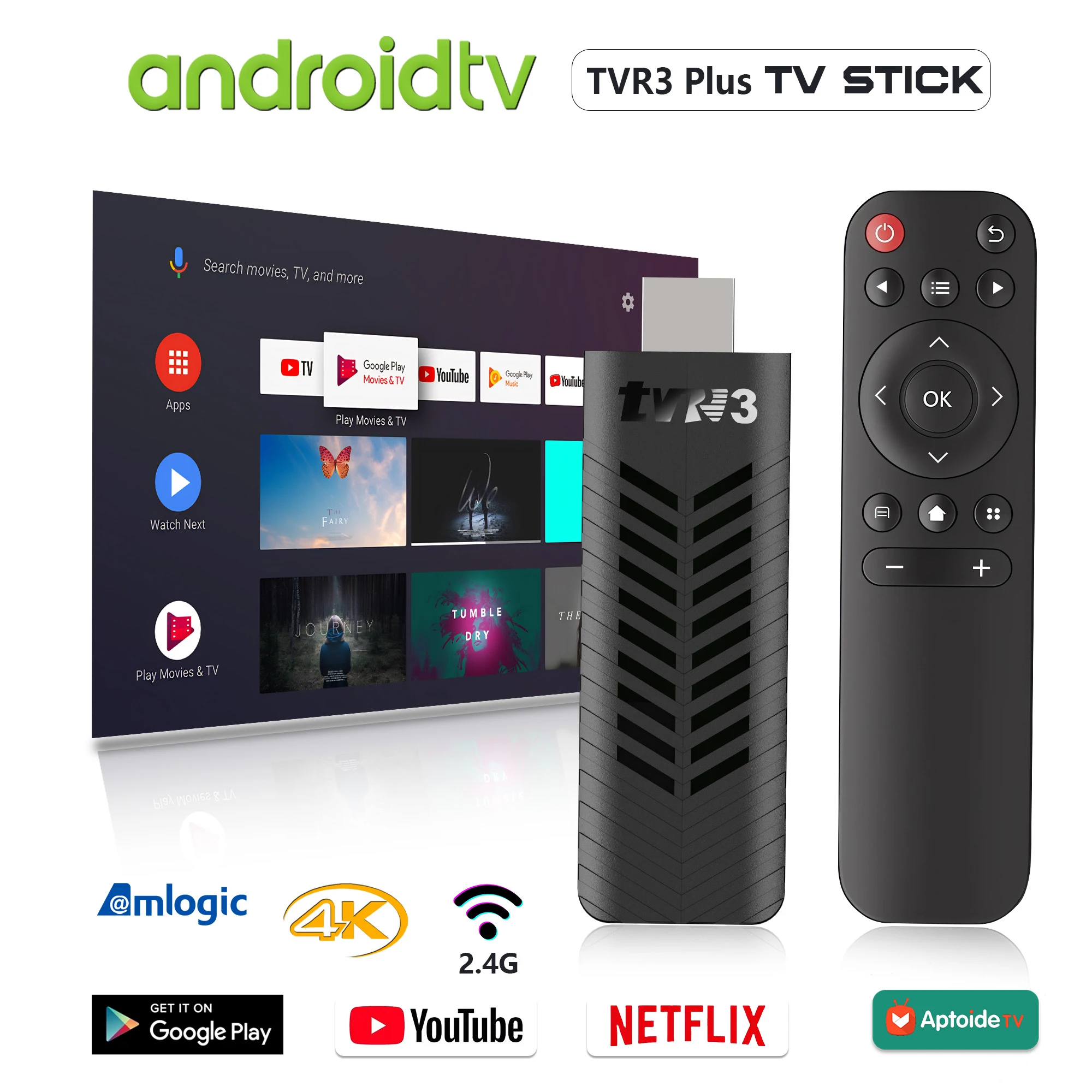 Smart TV Stick Android Amlogic 4K Reproductor multimedia de YouTube RAM 1 GB ROM 8 GB 2.4G WIFI Decodificador TVR3 plus