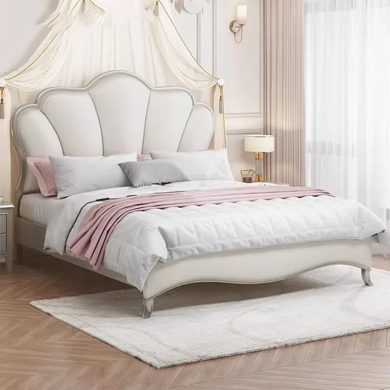 

Modern Whitr Bed Nordic Double Wood High End Bed Headboard Frame Double Girl Sleeping Letti Matrimoniali Bedroom Furniture