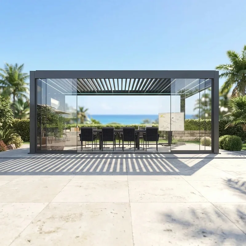 App Controlled Eco-Friendly Bioclimatic Pergola Zigbee Sensor Automated Aluminum Gazebo Luxury Home System