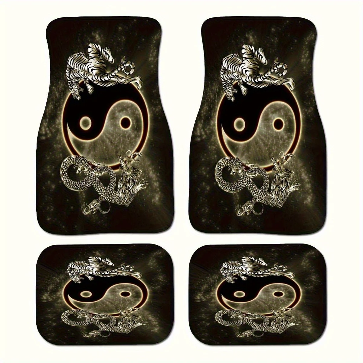 

4pcs Yin Yang And Tiger Design Carpet Car Floor Mats, Front & Rear Full Coverage Auto Interior Accessories, Crystal Velvet Vehic