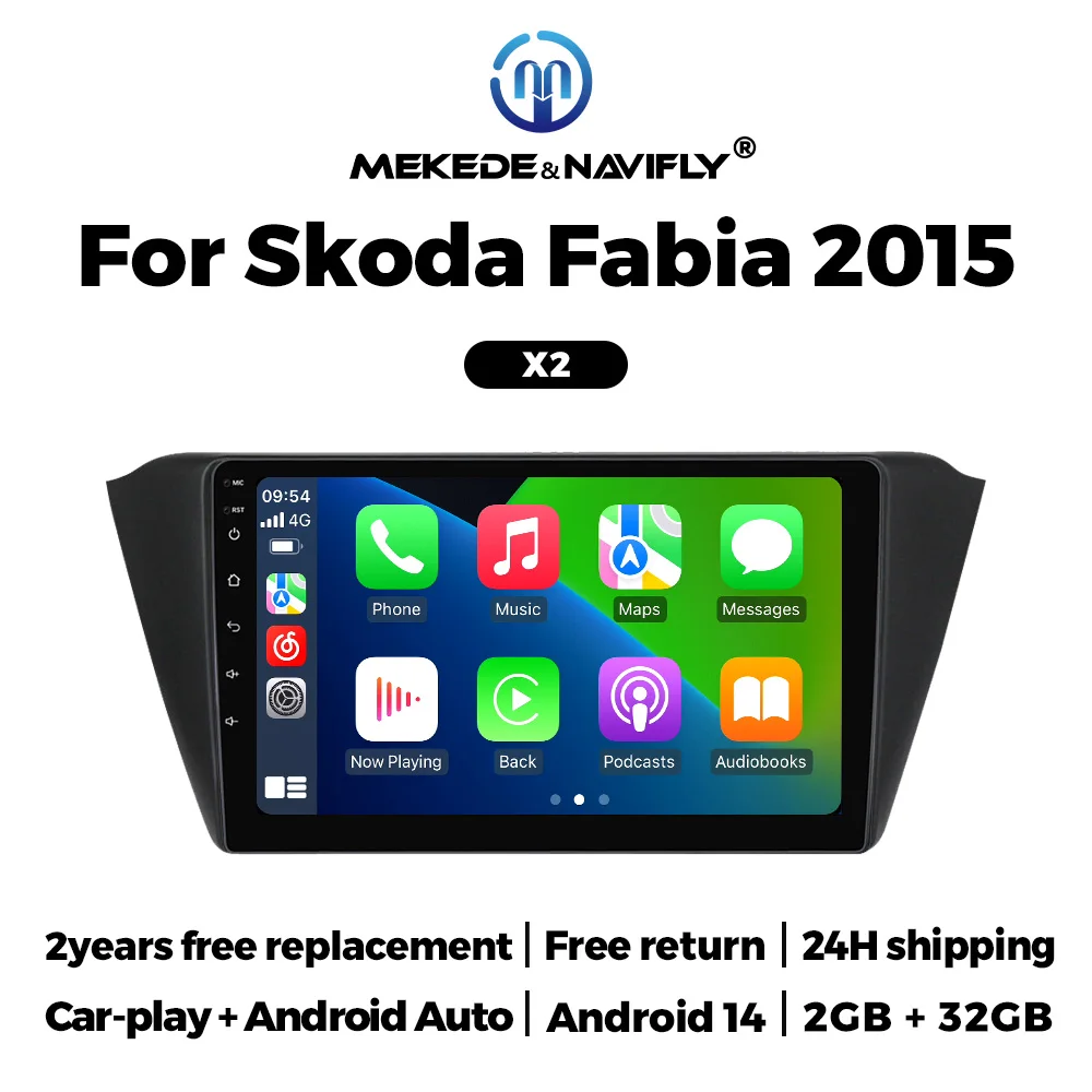 

Авторадио Android 14, для Skoda Fabia 2015, автомобильный радиоприемник, мультимедийный плеер, GPS-навигация, беспроводной Carplay, Android Auto bt
