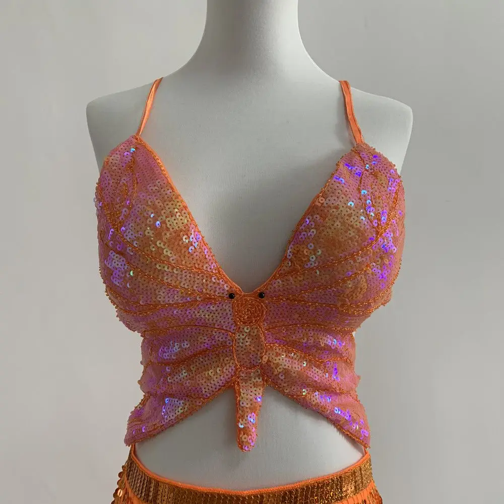 Sexy Backless Bandage Sparkly Sequin Crop Top for Women Fashion Dance Vest Carnival Costume Bra Belly Outfits Sequin Bras - view 4