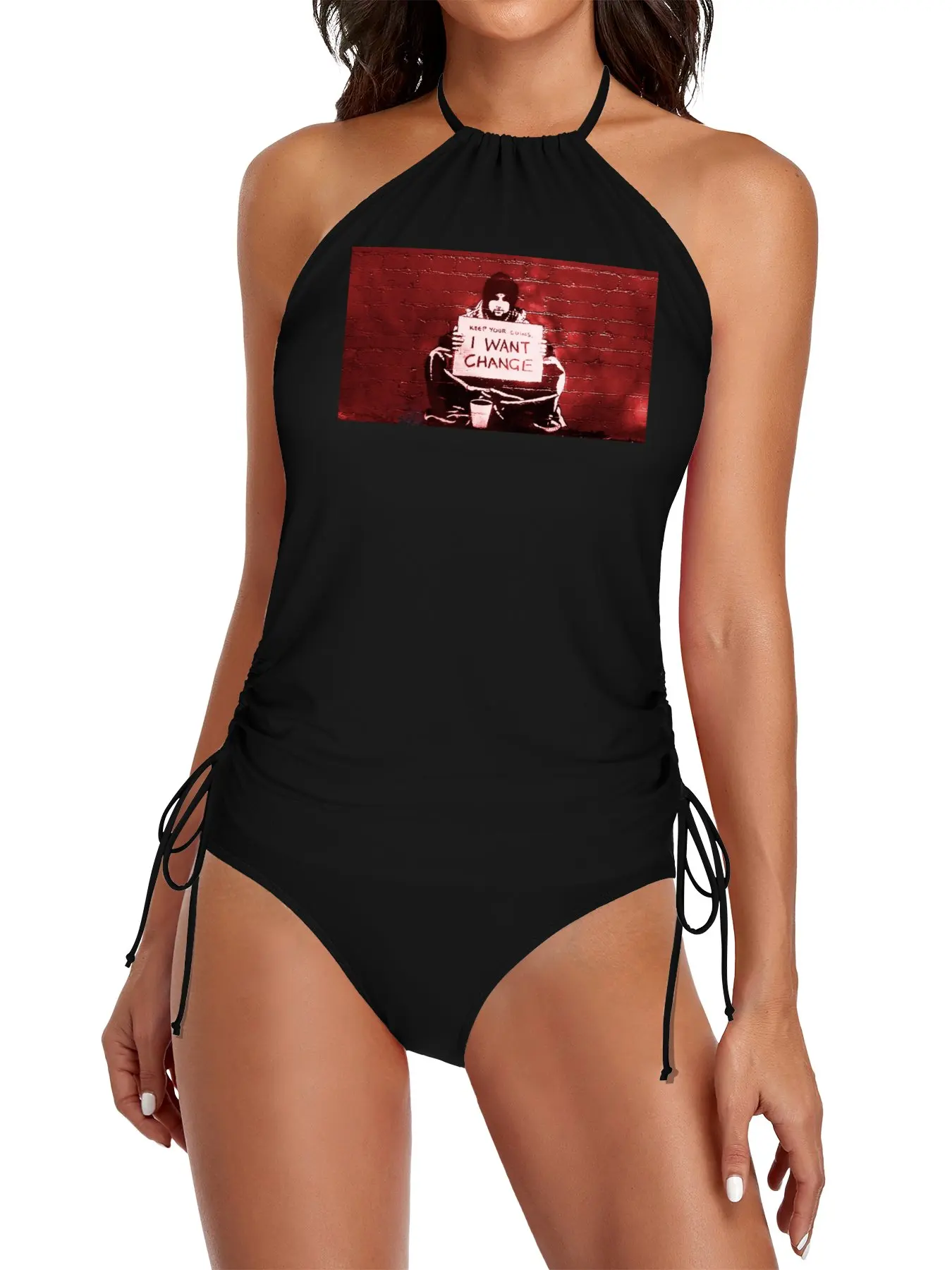 

Keep Your Coins I Want Change - Banksy Split Swimsuit Set Two-piece bikini swimsuits for women