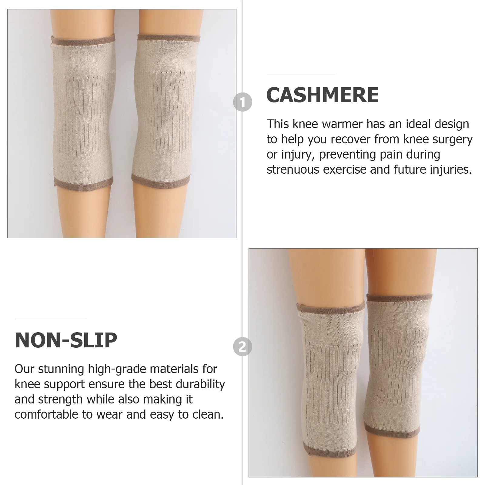 

Cashmere Anti-Slip Knee Support Brace Sleeve Light Tan Warm Knee Warmer Protector for Outdoor Running Hiking Sports Activities