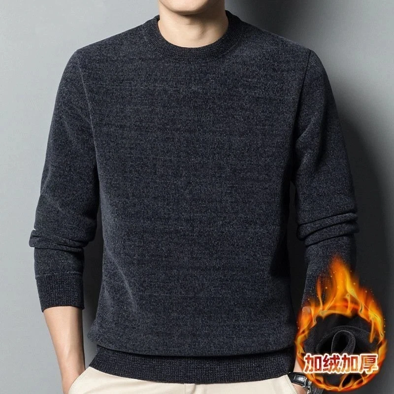 سترة رجالية للخريف والشتاء مخملية سميكة برقبة دائرية وطبقة أساسية فضفاضة خالية من الكرة #4