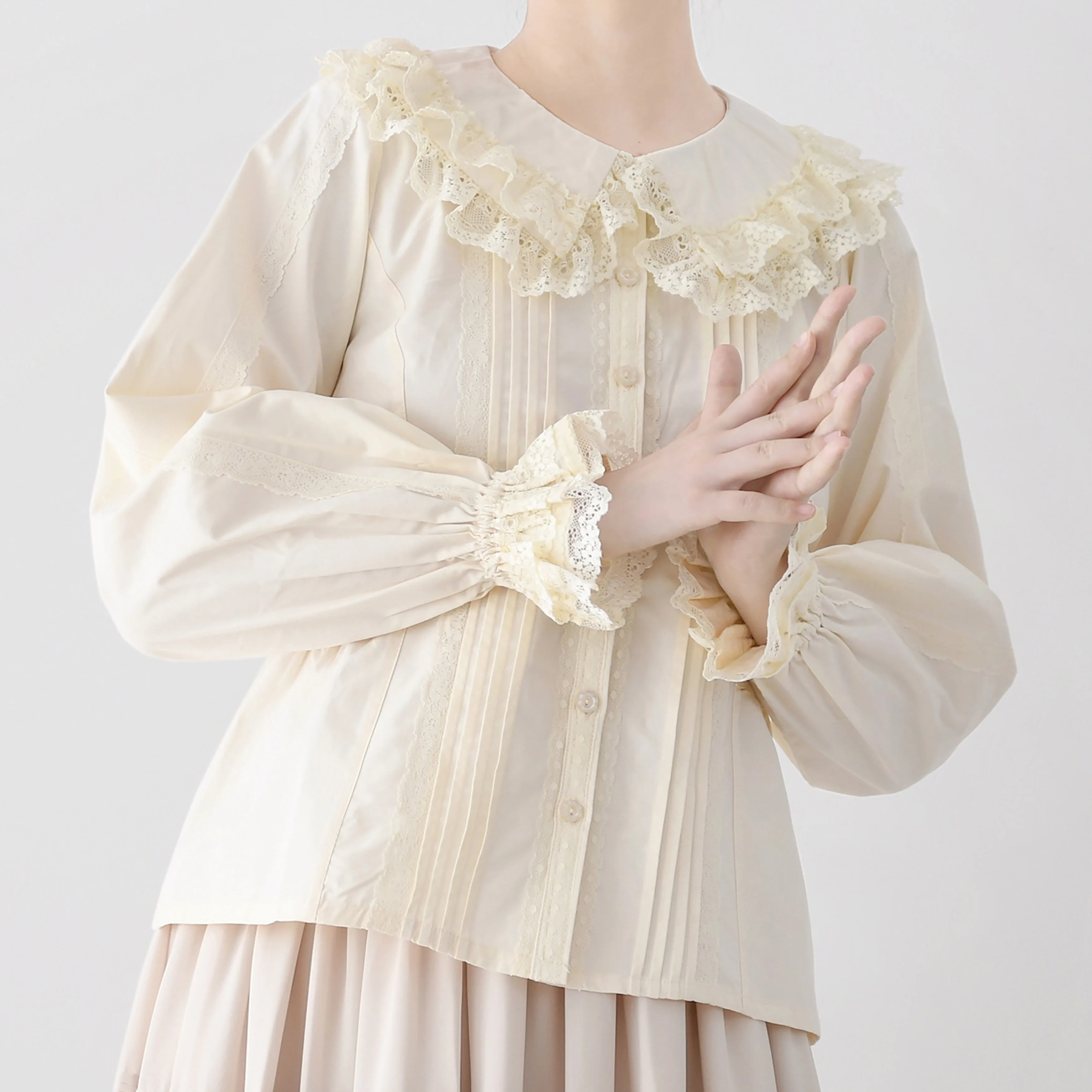 Lolita Style Inner Bubble Sleeve Lapel Cute Lace Shirt Autumn New Fashion Sweet Girl Student Loose Retro Blouse Women Y2k Top