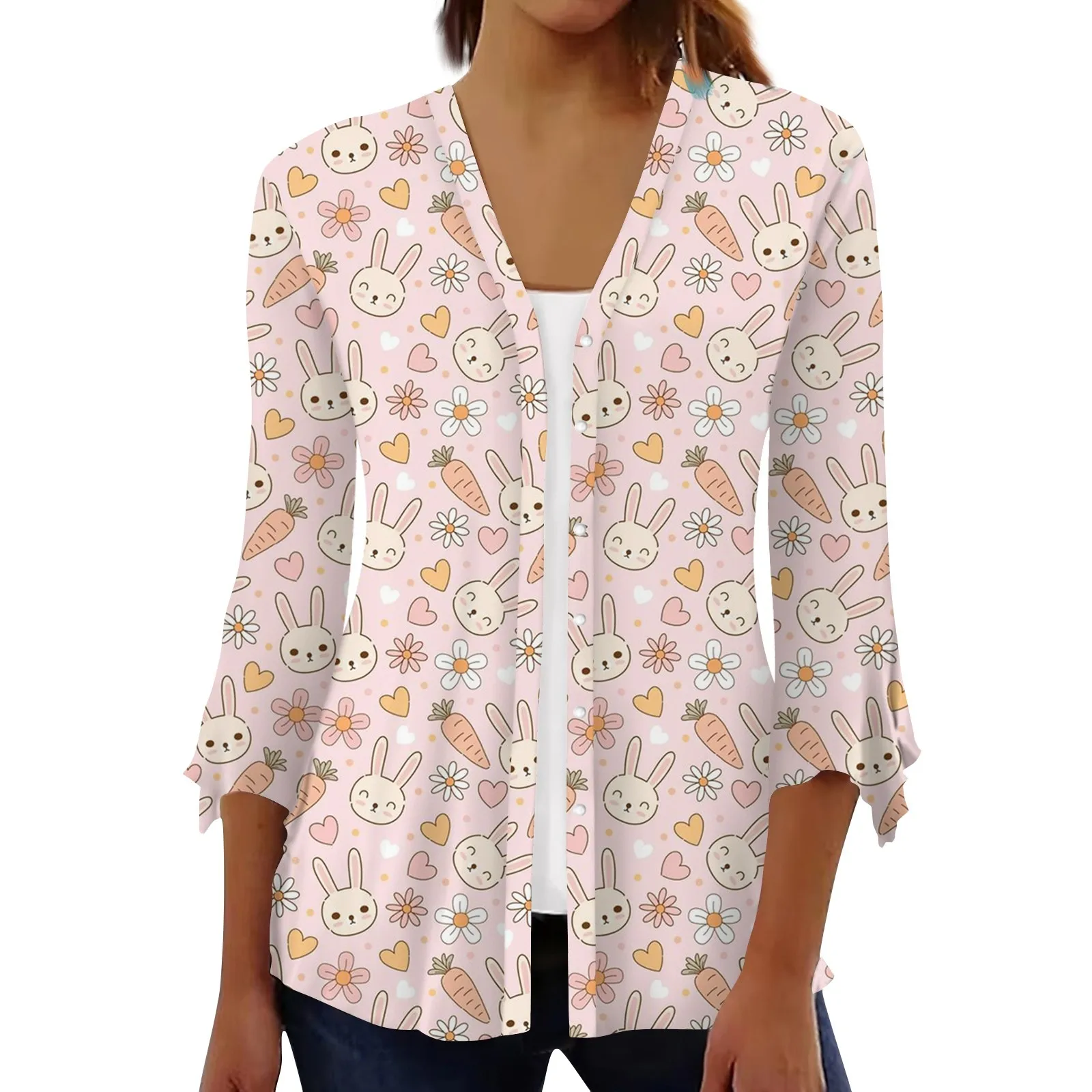 

Shirts & Blouses Unique Fashion Easter Printed Women Blouses Casual V-Neck 3/4 Sleeves Women Shirts With Prints Ropa Mujer