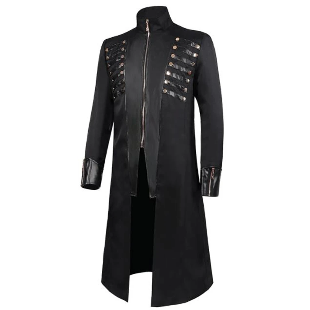 

Men Coat Fashion Outerwear Steampunk Retro Uniform Stand Collar Fantasy Performance Costume Dress Up New European and American