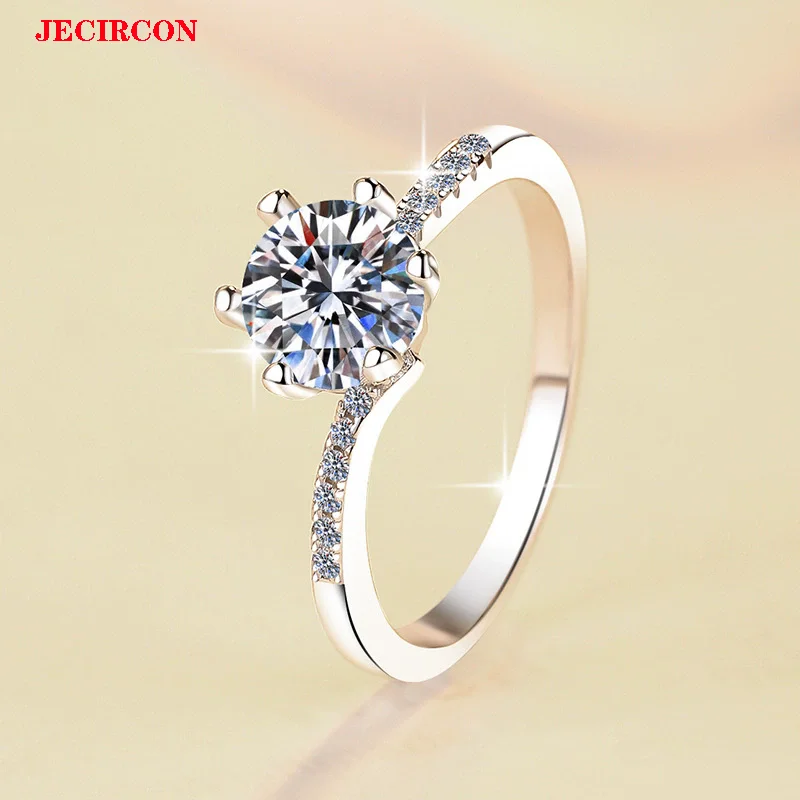 

JECIRCON S925 Sterling Silver Moissanite Ring 0.5/1/2 Carat Classic 6-Claw, Korean Style Luxury Fashion Ring for Wedding & Party