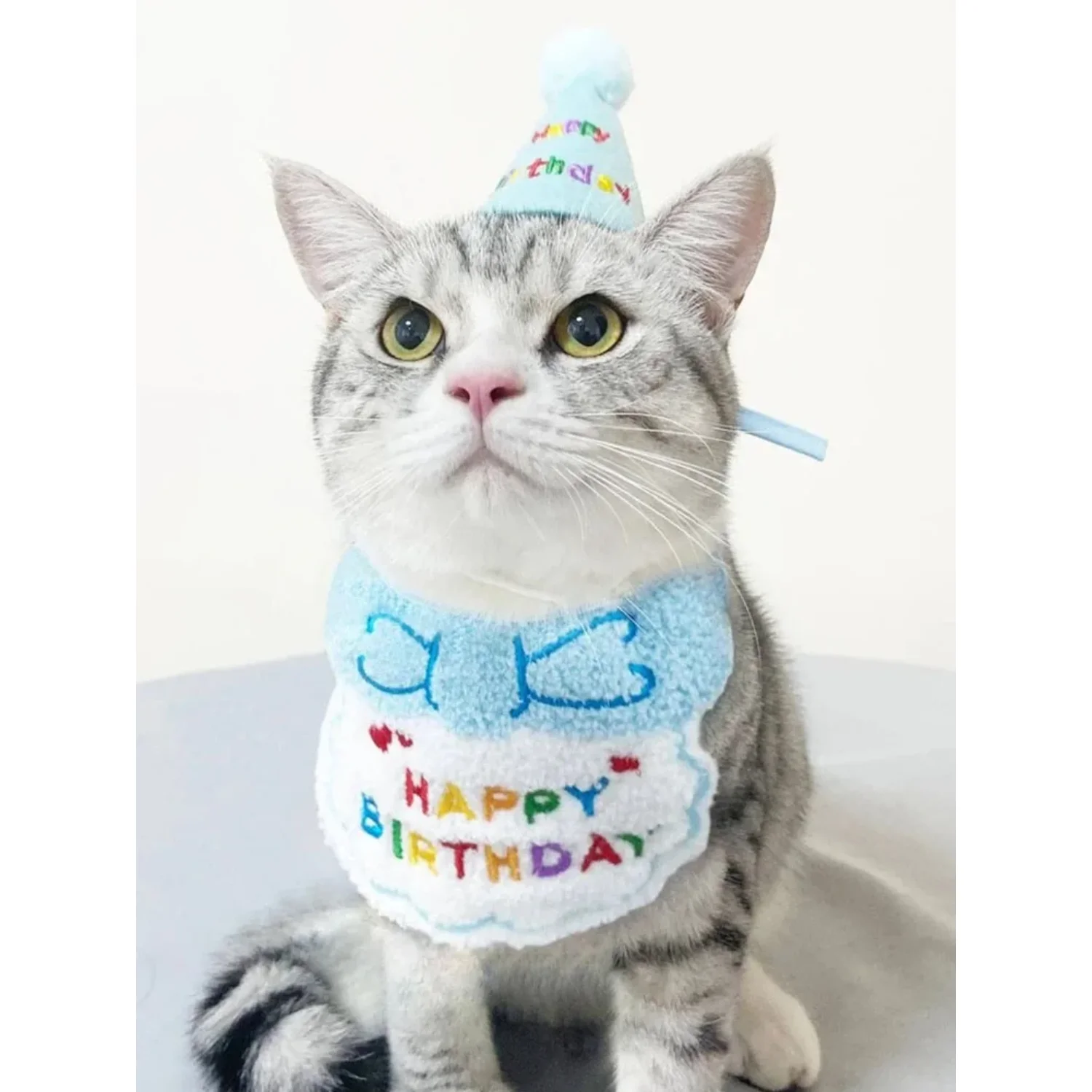 Cat Dog Birthday Bib and Party Hat Mini Doggy Cat Adjustable Bandana Scarf Pet Birthday Outfit Puppy Supplies