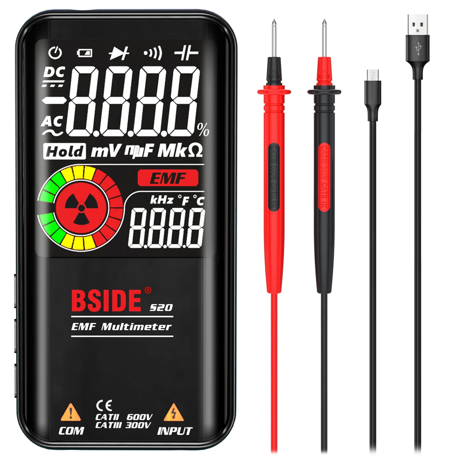 BSIDE S20 Intelligent EMF Multimeter Electromagnetic Radiation Detector 9999 Counts Auto Range Universal Meter Radiation Monitor