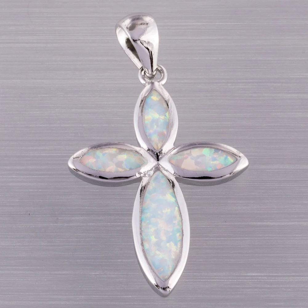 KONGMOON Infinity Cross White Fire Opal Jewelry for Women Pendant for Necklace