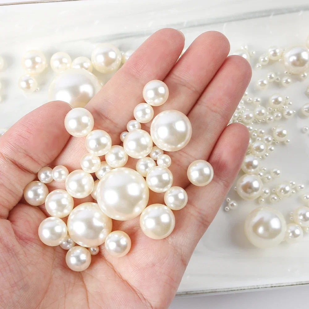 2/3/4/5/6/8/10/12/14/16/18/20/25MM No Hole White cream Acrylic ABS Imitation Pearl Beads for Nail Arts DIY Craft Decoration