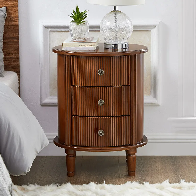 LH bedroom three-bucket cabinet living room wall storage round bedside solid wood corner cabinet