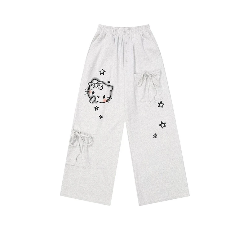 Grandi tasche Hello Kitty Y2k pantaloni larghi Kawaii Anime Graffiti pantaloni a gamba larga pantaloni sportivi Streetwear Oversize per le donne