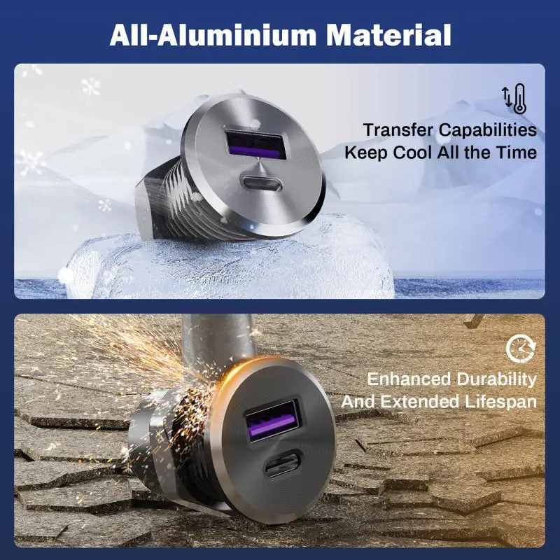 Mini cargador de coche de aleación de aluminio, cargador USB tipo C, carga rápida para RV, camión, Camper, barco, piezas de modificación de coche, 1 Uds.