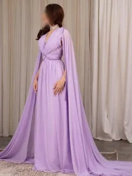 Oisslec Chiffon Beads Sequins Prom Dresses Watteau Train Elegant Party Dresses Ruched A-Line Floor-Length Saudi Arabia 2024