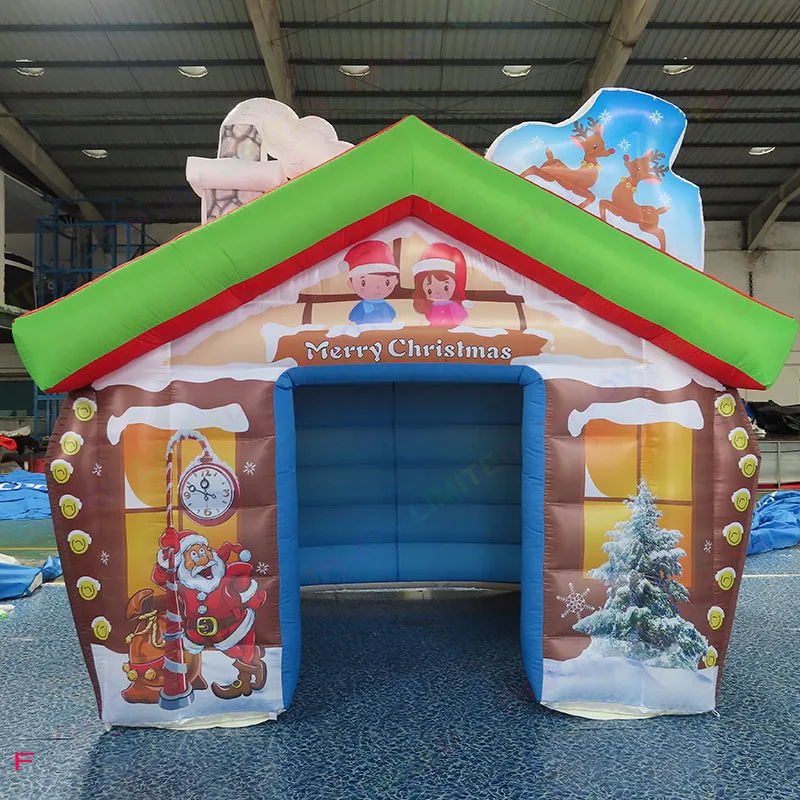 

free air shipping 3x3x2.5m Full Printing Inflatable Santa Grotto Inflatable Christmas House Party Tent