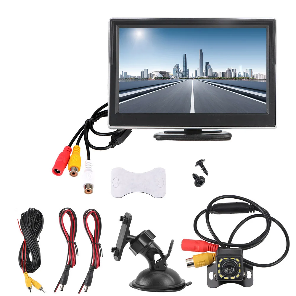 Car Reversing Rearview Backup Camera Rubber Cup + Bracket Car Parking Assistance 5 Inch Vehicle Camera Rear View Monitor